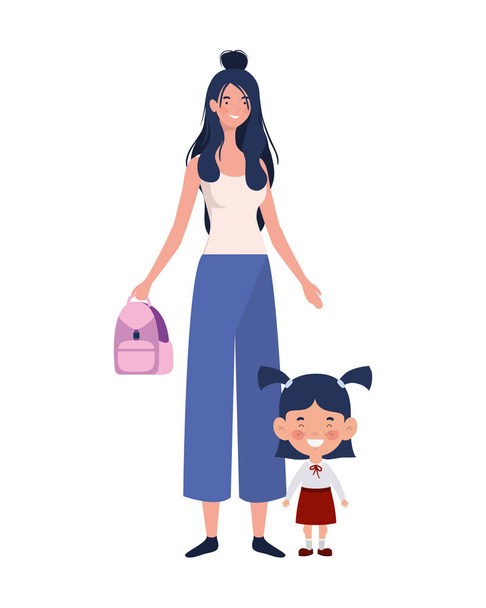 woman with children of back to school - Vector, Image