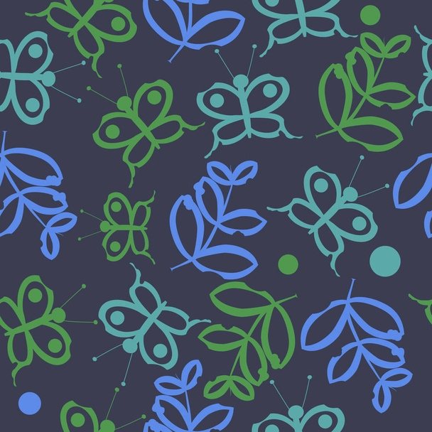Seamless pattern of abstract simple butterfly and branches - Wektor, obraz