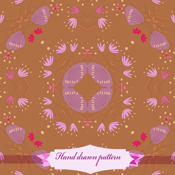 Circular seamless pattern of colored floral motif, leaves, branches, label.   - Vettoriali, immagini