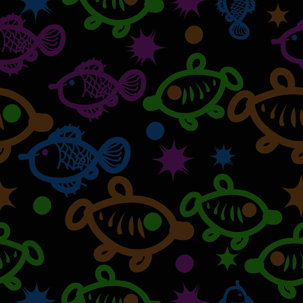 Seamless abstract fish pattern, vector background - ベクター画像