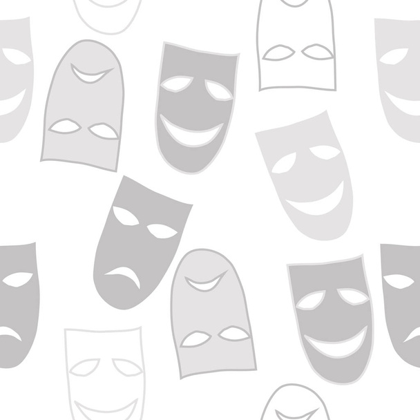 Abstract seamless pattern of simple dramatic theater masks ornament - Wektor, obraz