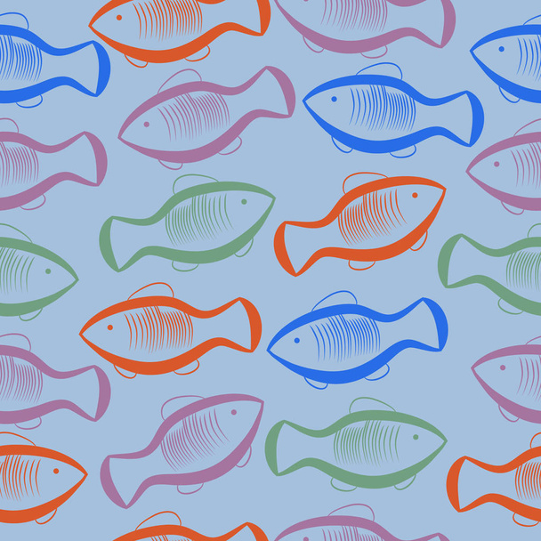 vector illustration of seamless pattern with fish - Vektör, Görsel