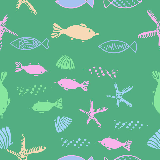 Seamless pattern of abstract simple fishes - Vektor, Bild