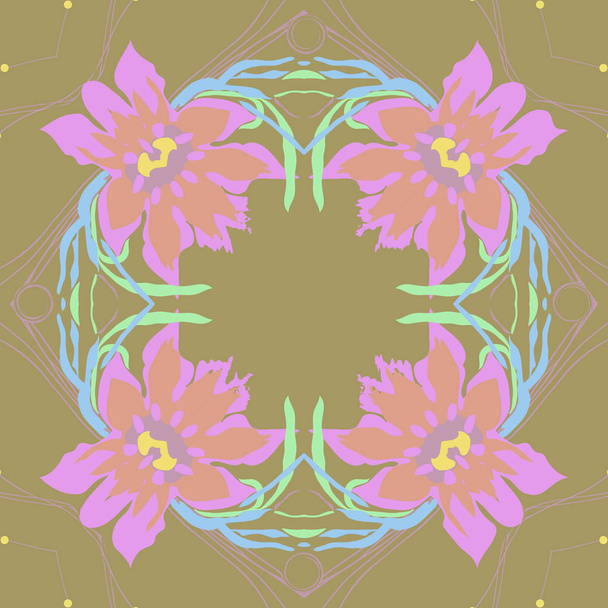 Circular seamless pattern with floral motif, copy space - Вектор,изображение