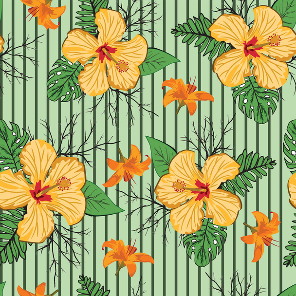 beautiful tropical flower with branches and leave seamless pattern - Photo, Image