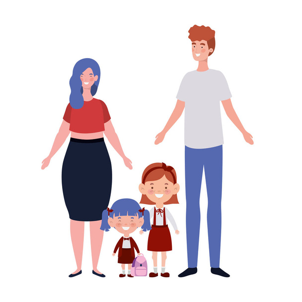 ζευγάρι των γονέων με τα παιδιά avatar χαρακτήρων - Διάνυσμα, εικόνα