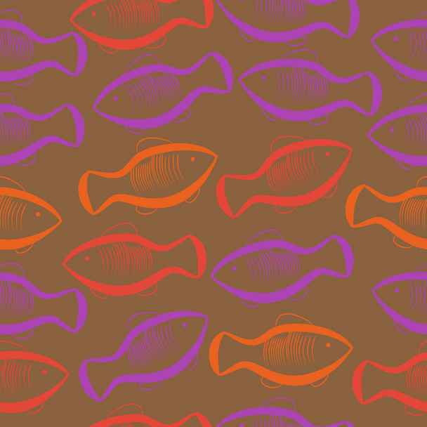 vector illustration of seamless pattern with fish - Вектор,изображение