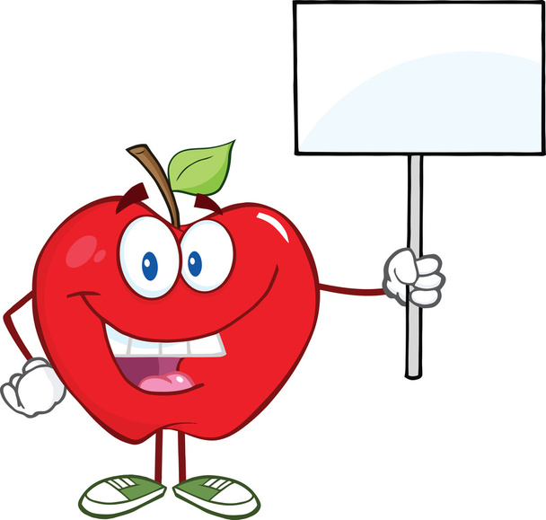 Apple Cartoon Character Holding Up A Blank Sign - Photo, Image