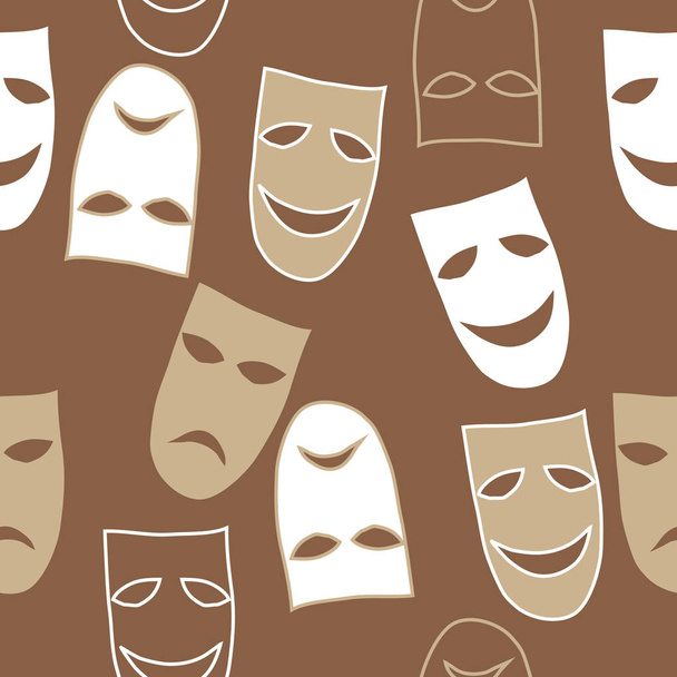 Abstract seamless pattern of simple dramatic theater masks ornament - Vector, afbeelding