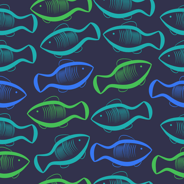 vector illustration of seamless pattern with fish - Вектор,изображение