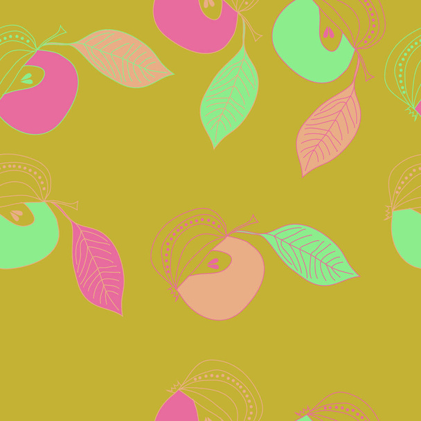 Seamless pattern with colorful apples and leaves - Διάνυσμα, εικόνα