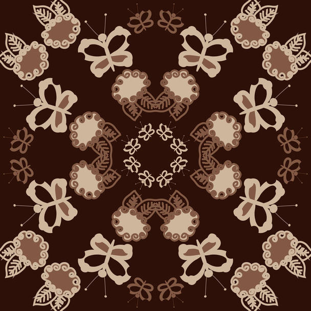 Circular seamless pattern of flowers and butterflies  - Vetor, Imagem