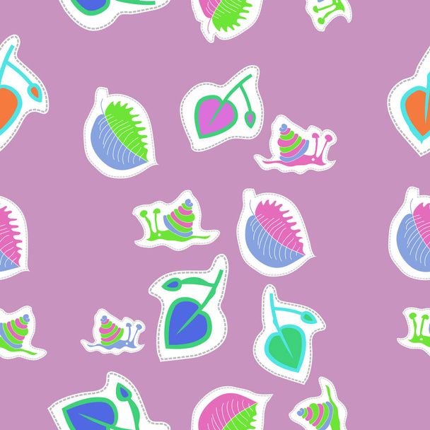 artistic seamless pattern with colorful snails and  leaves - Vektor, Bild