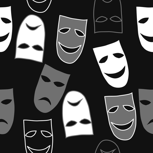 Abstract seamless pattern of simple dramatic theater masks ornament - Vektor, obrázek