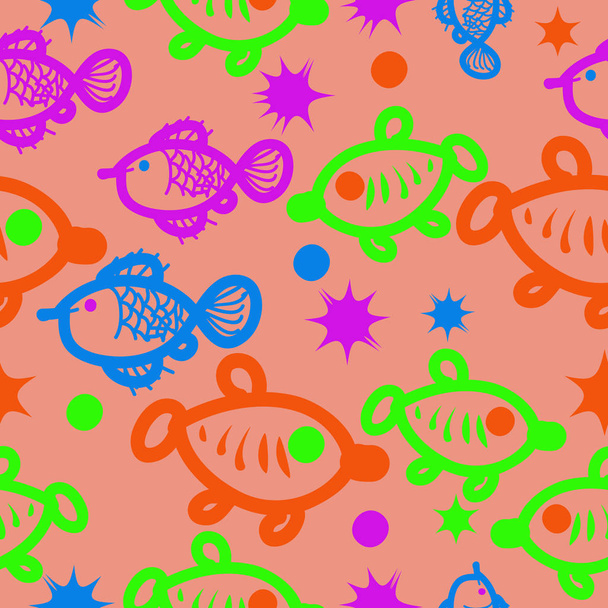 Seamless abstract fish pattern, vector background - Vettoriali, immagini