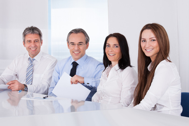 Happy Businesspeople In A Row - Photo, Image