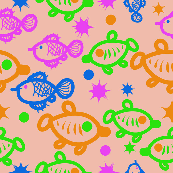Seamless abstract fish pattern, vector background - Vecteur, image