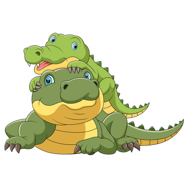 Niedliche Krokodilmutter mit Baby-Krokodil - Vektor, Bild