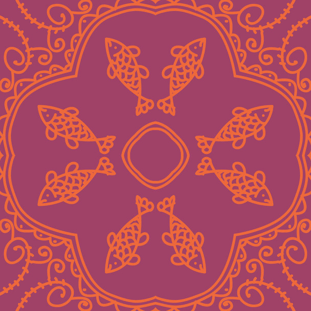 Fish ornament seamless pattern of colored motif - Вектор, зображення