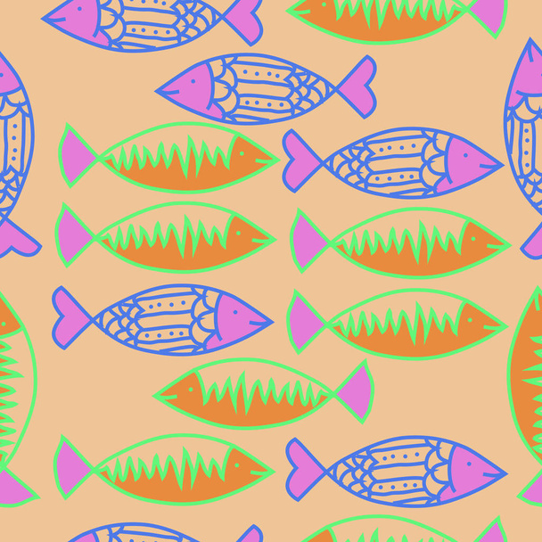 Fish seamless pattern of colored motif - Vector, Image