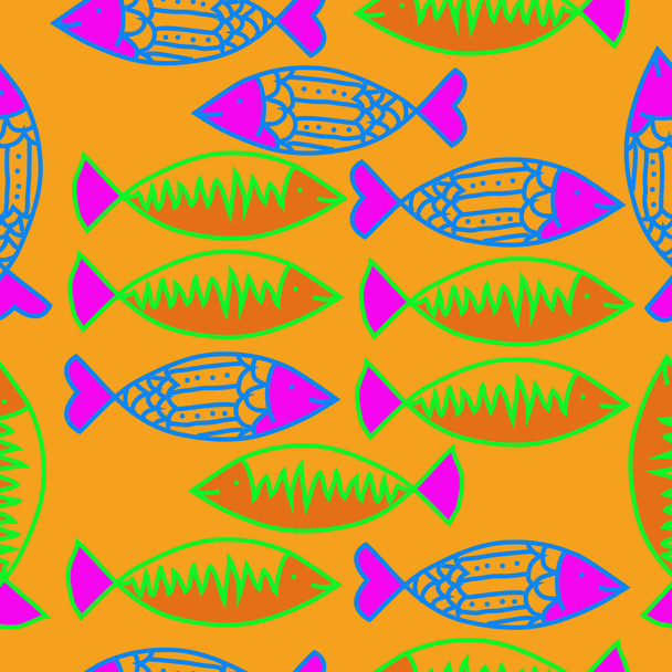 Fish seamless pattern of colored motif - Вектор, зображення
