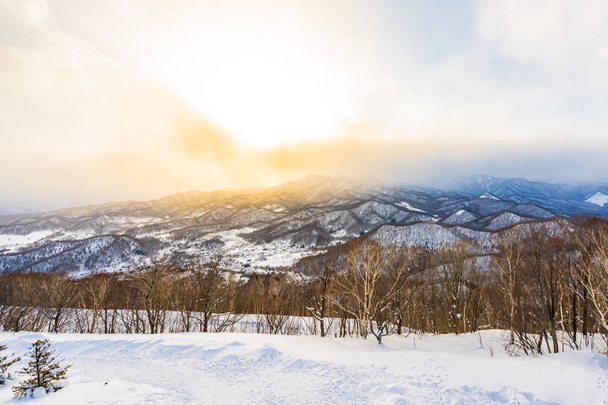 Kaunis maisema vuoren ympärillä puu lumessa talvi meri
 - Valokuva, kuva