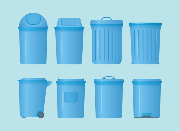 poubelle peut définir la collection avec différentes formes et modèles avec un style plat moderne et la couleur bleue - vecteur
 - Vecteur, image