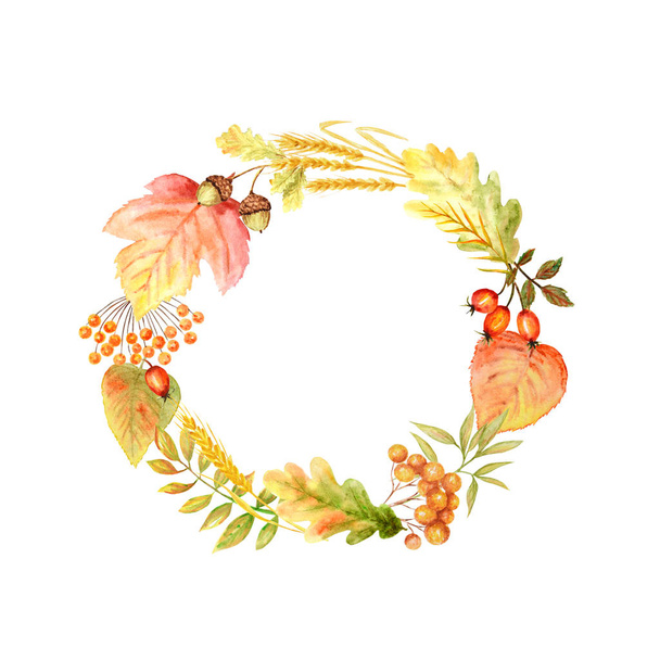 Autumn leaf bright Frame isolated on a white background. Watercolor autumn leaf hand drawn illustration. - Foto, Imagen