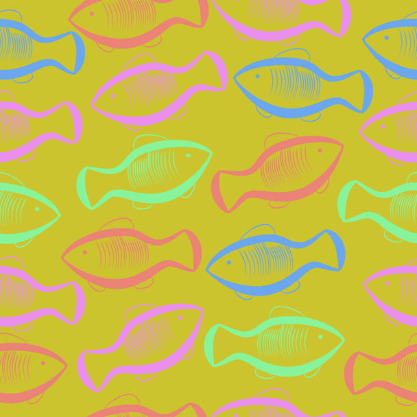 vector illustration of seamless pattern with fish - Vektör, Görsel