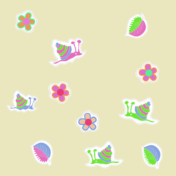 artistic seamless pattern with colorful snails and  leaves - Vektori, kuva