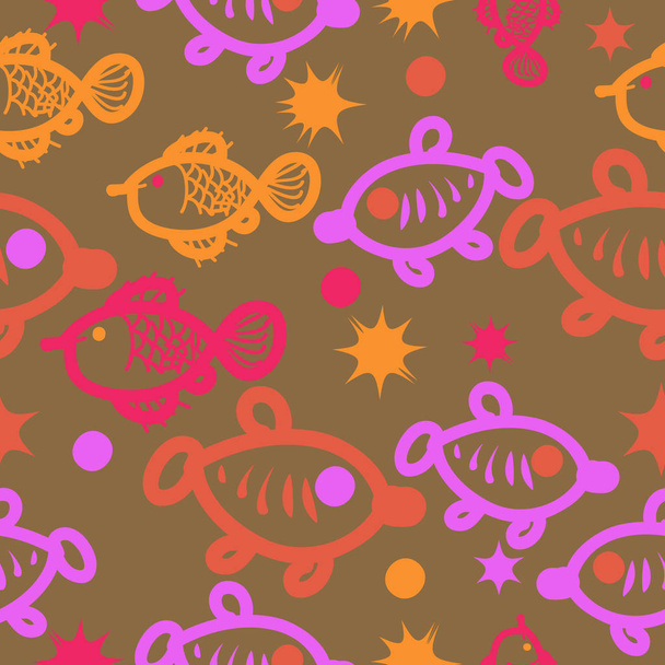 Seamless abstract fish pattern, vector background - Vecteur, image