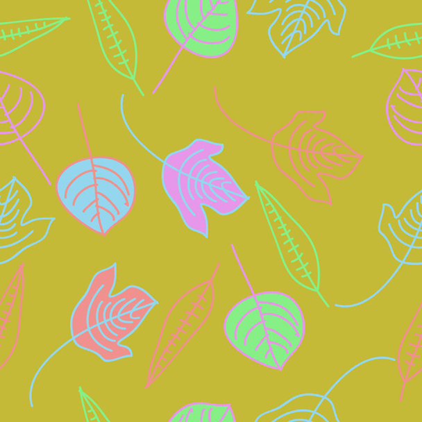 Seamless set of tree leaves on background - Вектор,изображение
