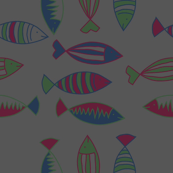 Seamless pattern of abstract simple fishes - Vektor, obrázek