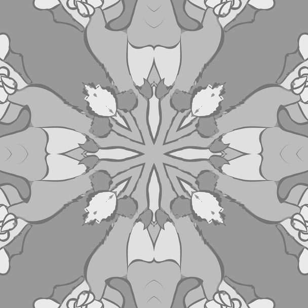 Circular seamless pattern of floral motif, waves, spots, buds. - Διάνυσμα, εικόνα