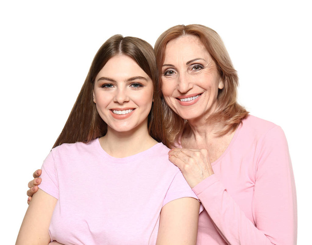 Portrait of happy mother with her daughter on white background - Foto, Imagen
