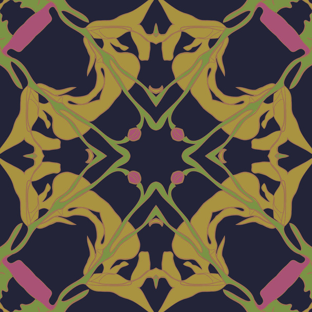 Circular seamless pattern of floral motif, flowers, leaves. - Vector, Image