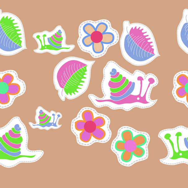 artistic seamless pattern with colorful snails and  leaves - Vecteur, image