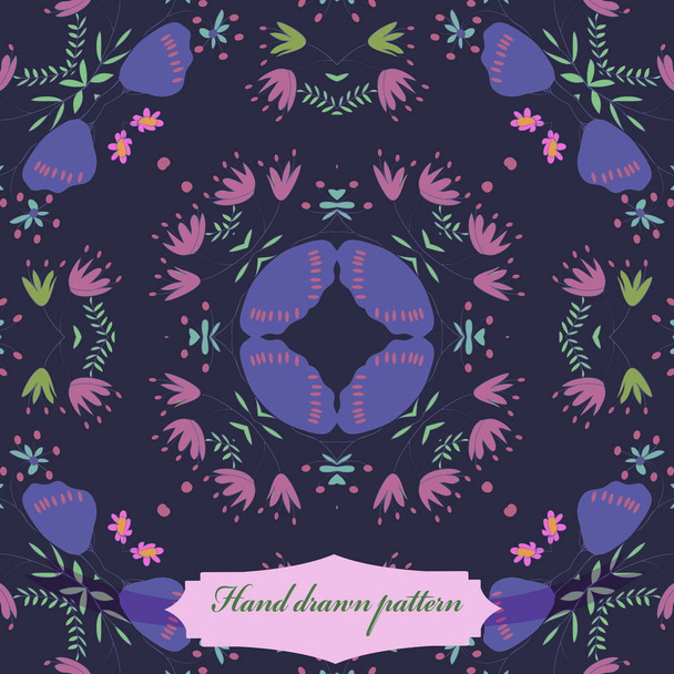 Circular seamless pattern of colored floral motif, leaves, branches, label.   - Вектор, зображення