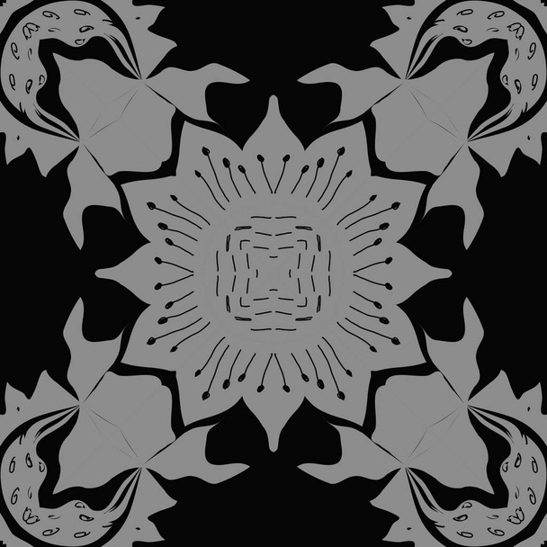 Circular seamless pattern of stylized flowers, spots, zigzags, doodles - Vektor, obrázek