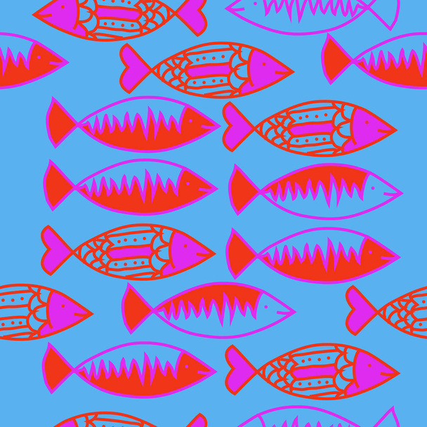 Fish seamless pattern of colored motif - Vector, afbeelding