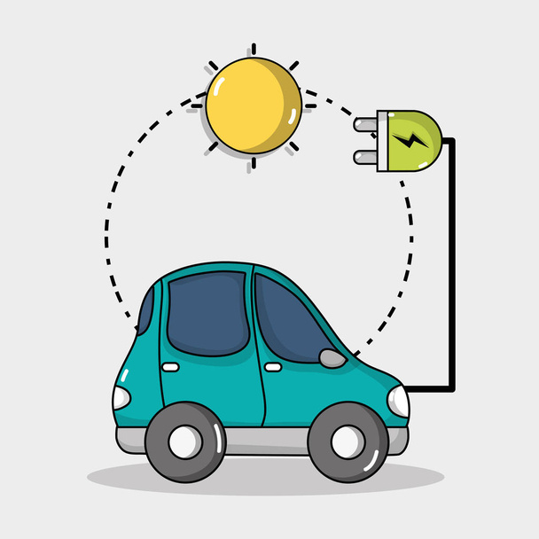 Technologia samochodów elektrycznych z połączeniem energii słonecznej - Wektor, obraz
