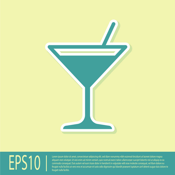 grünes Martini-Glassymbol isoliert auf gelbem Hintergrund. Cocktail-Symbol. Weinglas-Ikone. flache Bauweise. Vektorillustration - Vektor, Bild