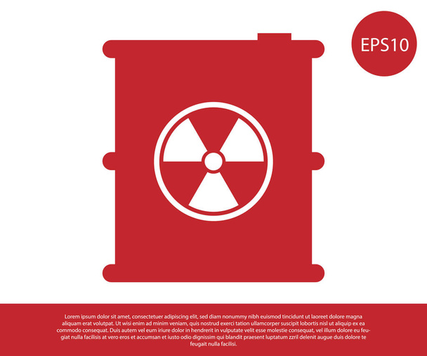 Red Radioactive waste in barrel icon isolated on white background. Toxic refuse keg. Radioactive garbage emissions, environmental pollution. Vector Illustration - Vector, Image