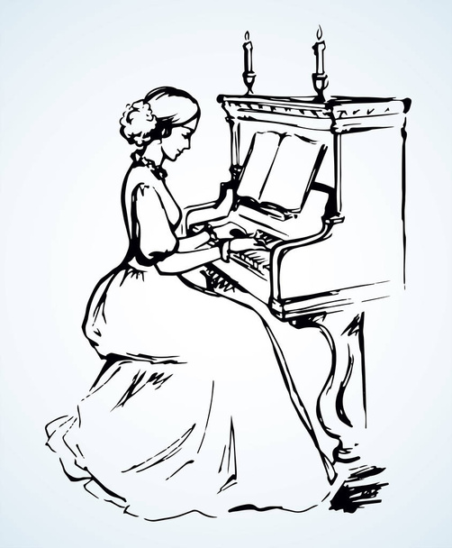 The girl plays the piano. Vector drawing - Vector, Image
