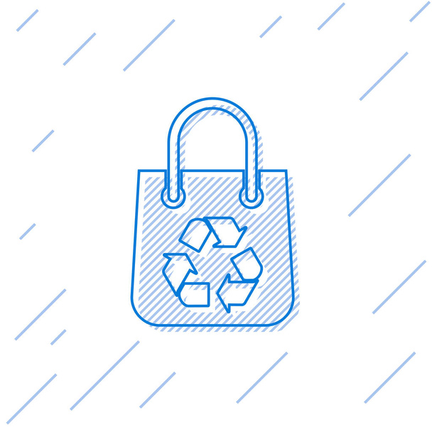 blaue Einkaufstasche aus Papier mit einem Symbol der Recyclinglinie isoliert auf weißem Hintergrund. Tasche mit Recycling-Symbol. Vektorillustration - Vektor, Bild