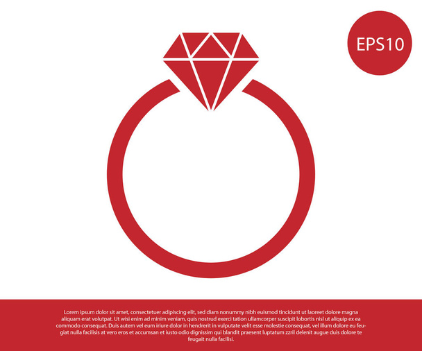 Το εικονίδιο του δαχτυλιδιού αρραβώνων Red Diamond απομονώθηκε σε λευκό φόντο. Απεικόνιση διανυσματικών φορέων - Διάνυσμα, εικόνα
