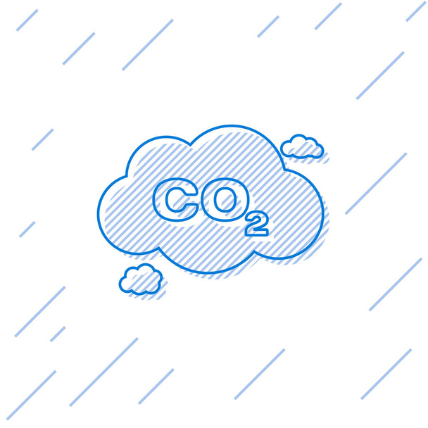 blaue CO2-Emissionen im Wolkenzeilensymbol isoliert auf weißem Hintergrund. Kohlendioxid-Formel-Symbol, Smog-Verschmutzungskonzept, Umweltkonzept. Vektorillustration - Vektor, Bild