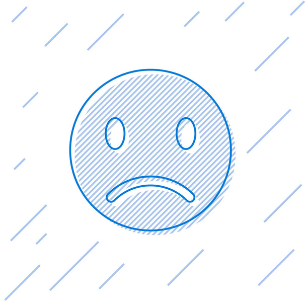 Blauwe trieste glimlach lijn icoon geïsoleerd op witte achtergrond. Emoticon gezicht. Vector illustratie - Vector, afbeelding
