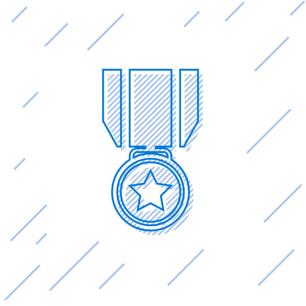 Medalla Azul con icono de línea estelar aislado sobre fondo blanco. Signo de logro del ganador. Medalla de premio. Ilustración vectorial
 - Vector, Imagen