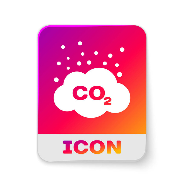 Emisiones de CO2 blanco en el icono de la nube aislado sobre fondo blanco. Símbolo de fórmula de dióxido de carbono, concepto de contaminación por smog, concepto de medio ambiente. Botón de color rectángulo. Ilustración vectorial
 - Vector, Imagen